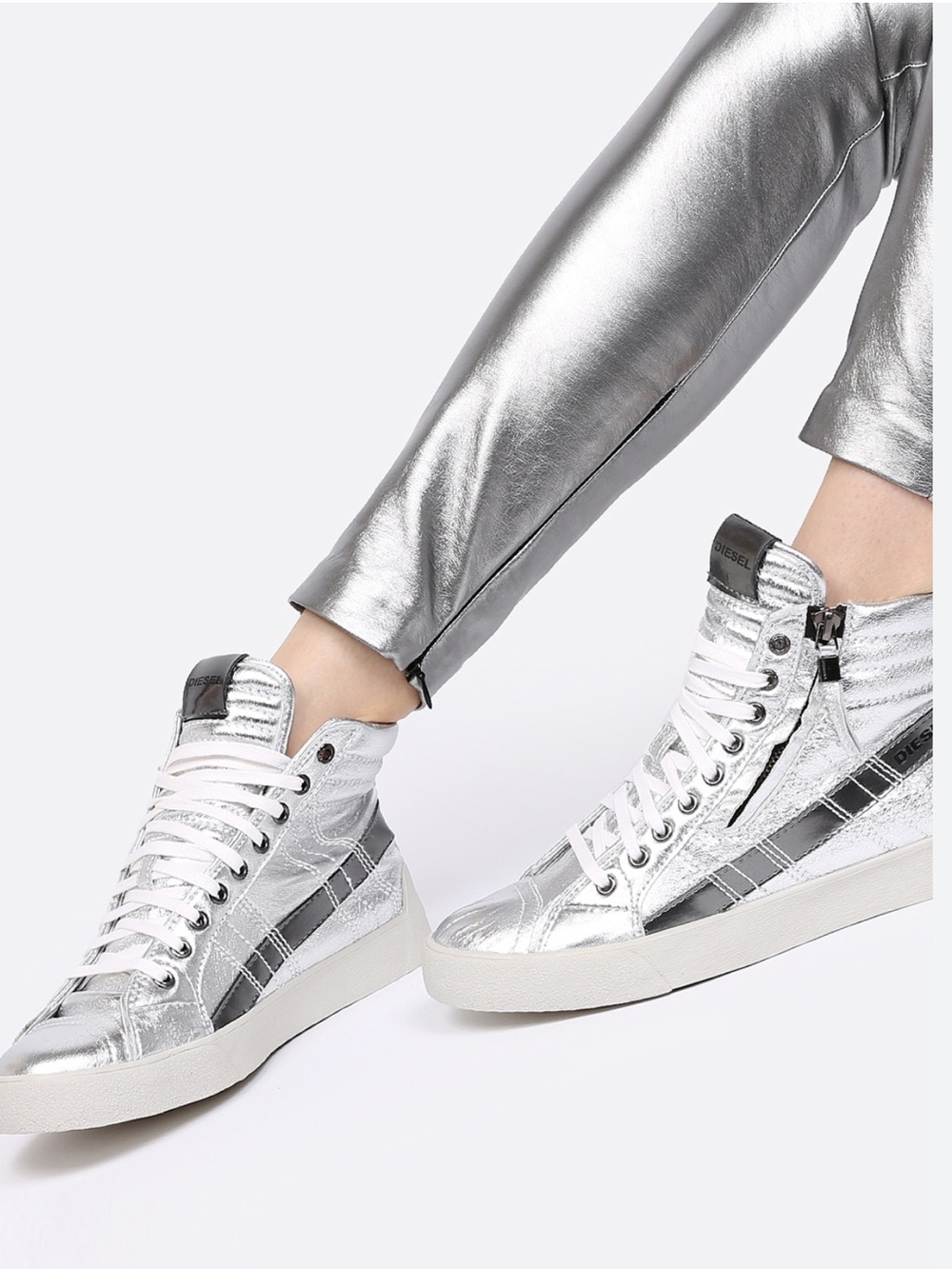 Diesel Metallic Silver High-Top Sneakers